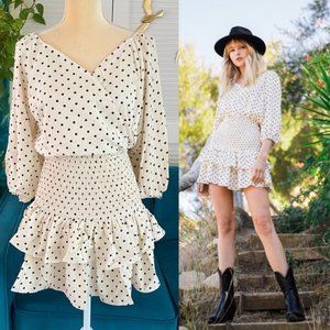 Entro | You’re All I Smocked About Surplice Ruffle Mini Dress Cream New Small